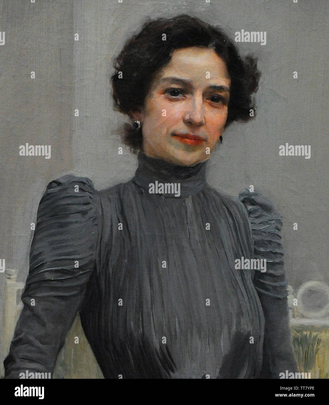 Joaquin Sorolla y Bastida (1863-1923). Peintre espagnol. Portrait de Clotilde dans un costume gris, 1900. Détail. Musée Sorolla. Madrid. L'Espagne. Banque D'Images