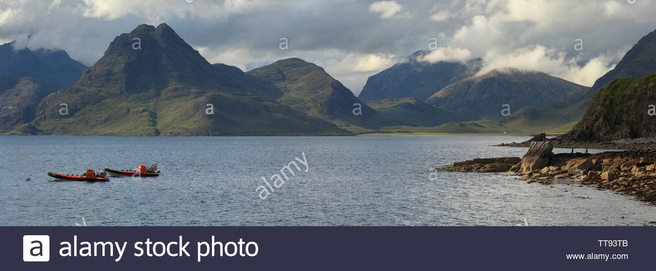 Une image panoramique de la chaîne de montagnes Cuillin de Elgol, île de Skye Banque D'Images