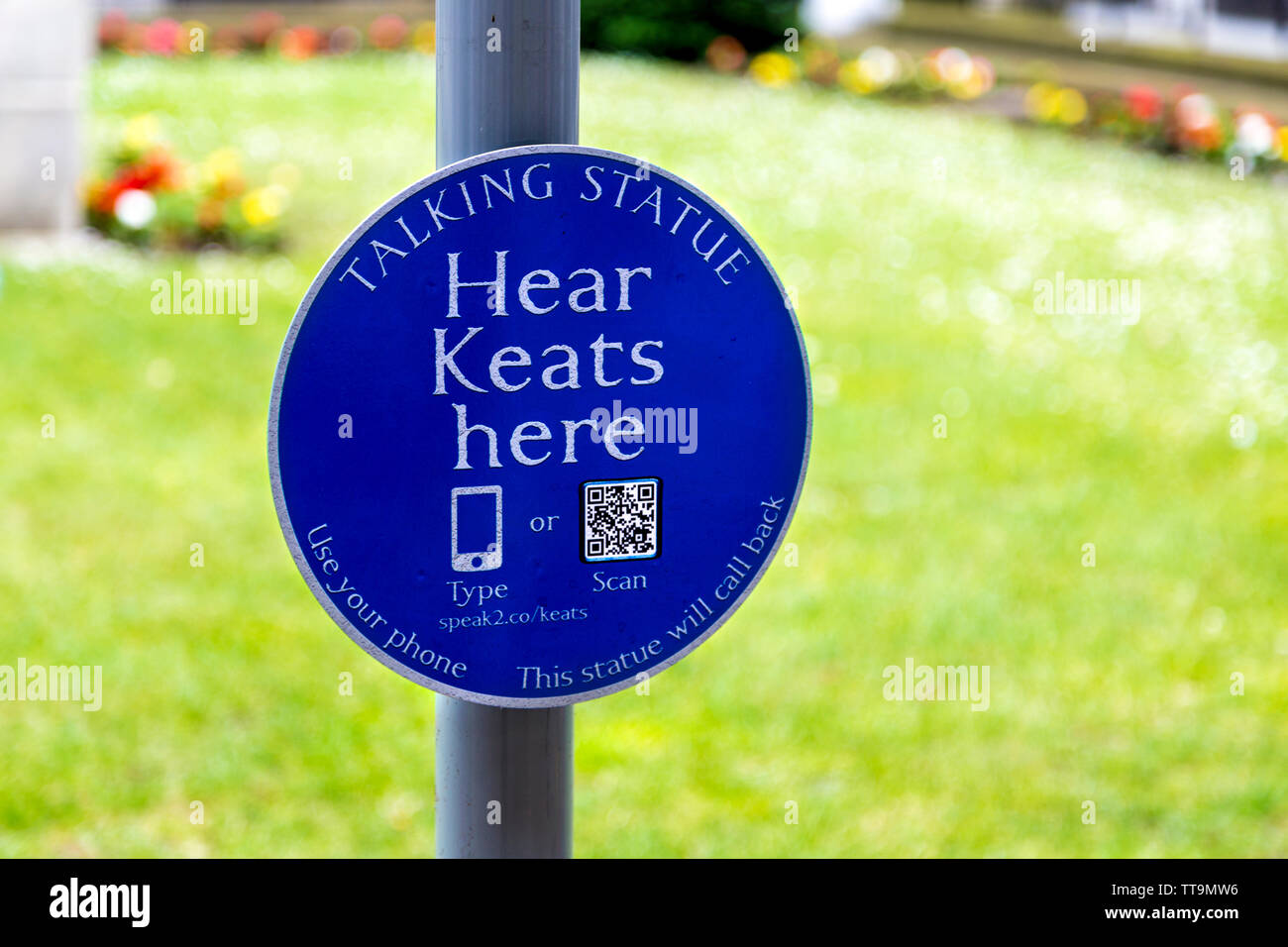 « Hear Keats », plaque bleue pour la visite audio de Talking Statue, Londres, Royaume-Uni Banque D'Images