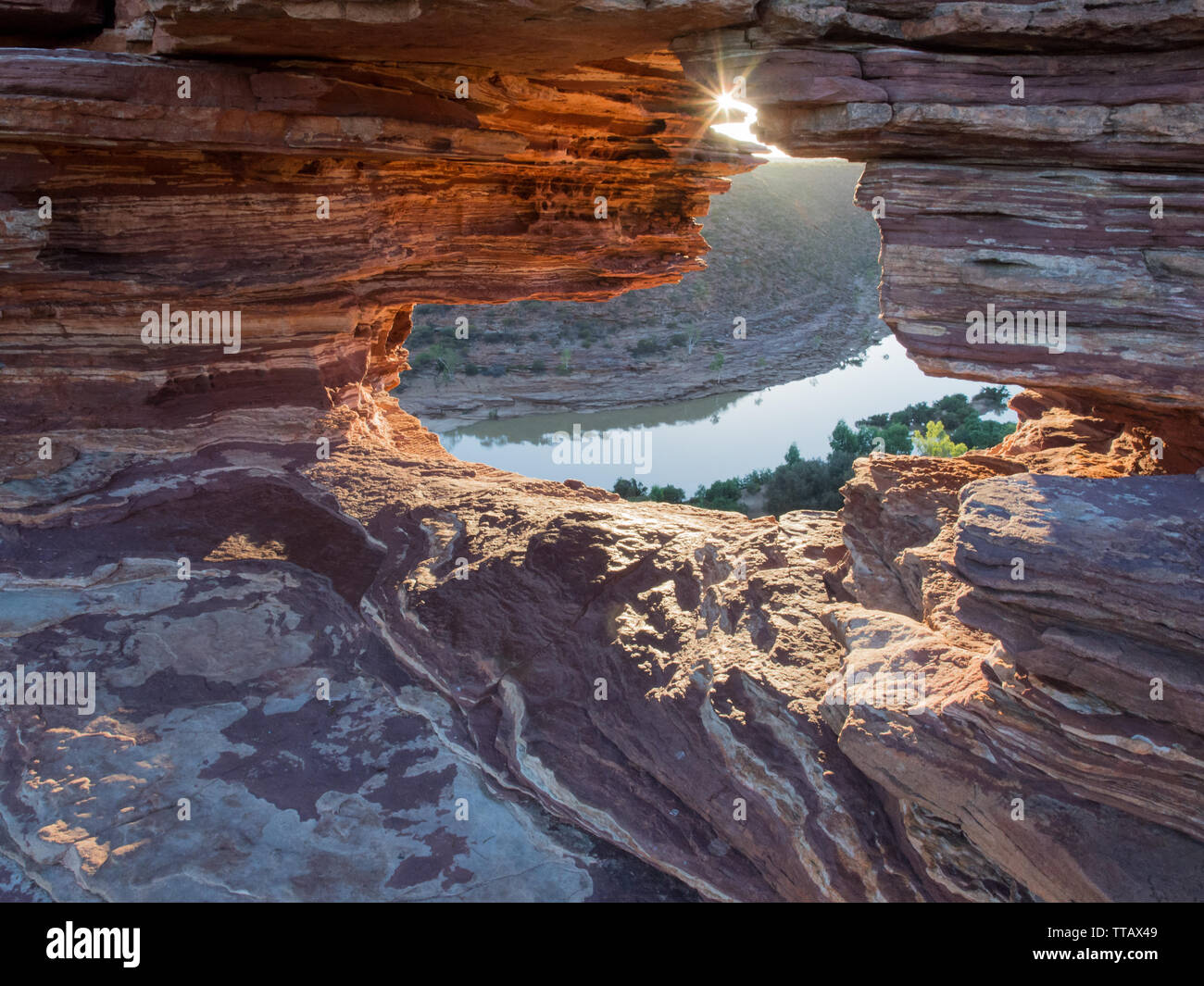 Fenêtre de la nature au lever du soleil, le Parc National de Kalbarri, Australie occidentale Banque D'Images