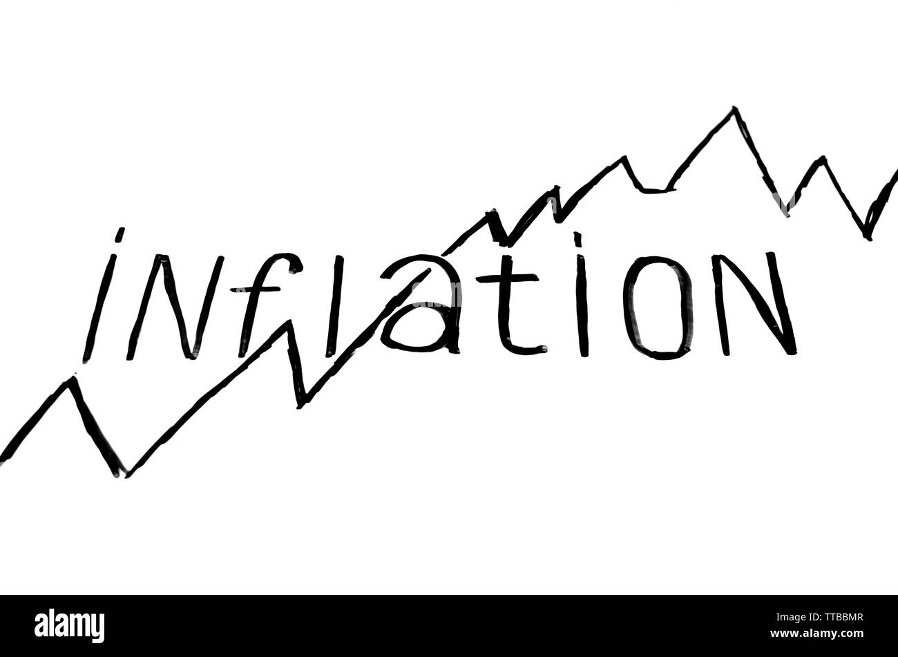 L'inflation de plus en plus l'inscription avec le graphique sur fond blanc Banque D'Images