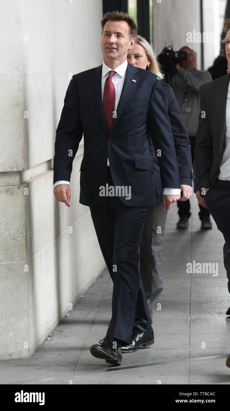 Londres, Royaume-Uni, 16 juin 2019. Jeremy Hunt Secrétaire d'État aux Affaires étrangères vu dans les studios de la BBC à Londres Banque D'Images