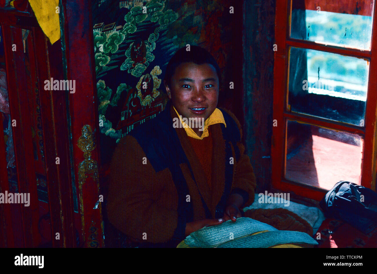 L'étude des écritures anciennes,Palais du Potala de Lhassa, Tibet, Banque D'Images