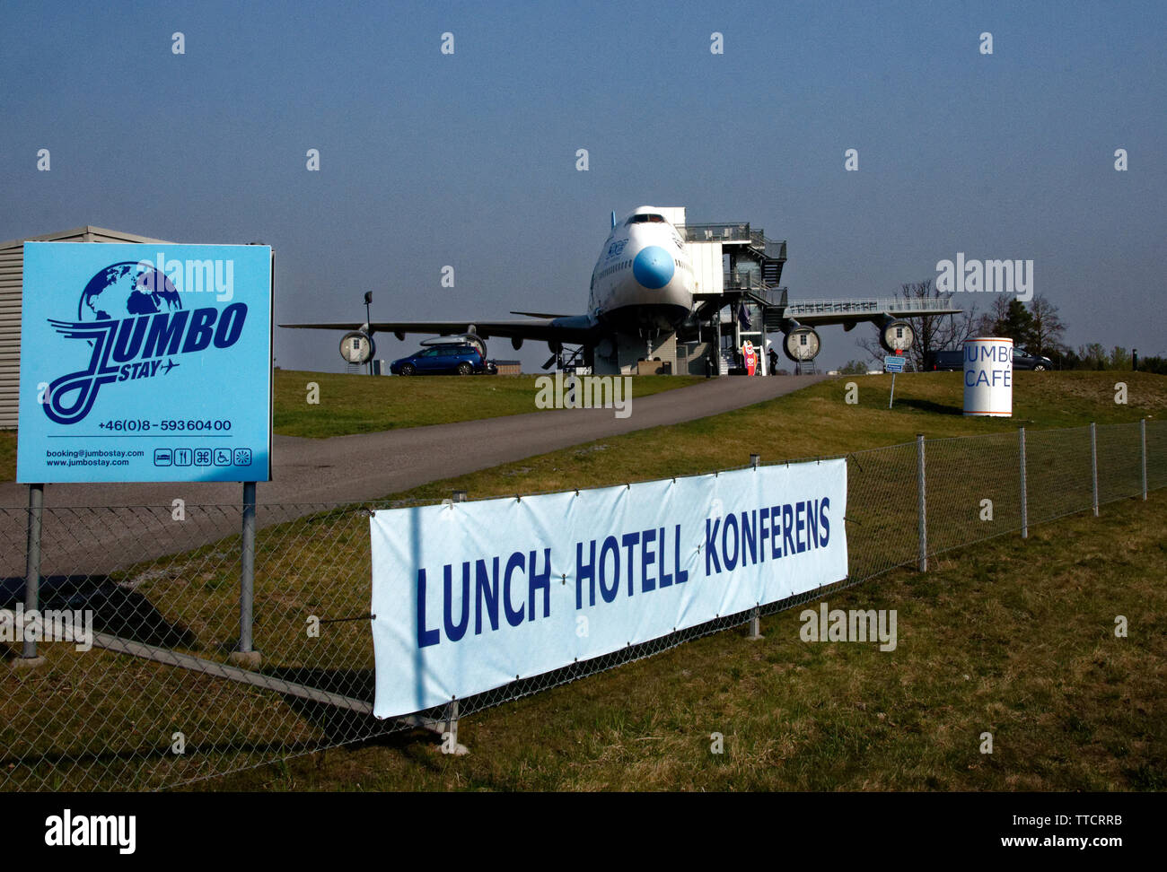 Le Jumbo, hôtel de charme d'une vieille 747, par l'aéroport d'Arlanda, à Stockholm. Banque D'Images