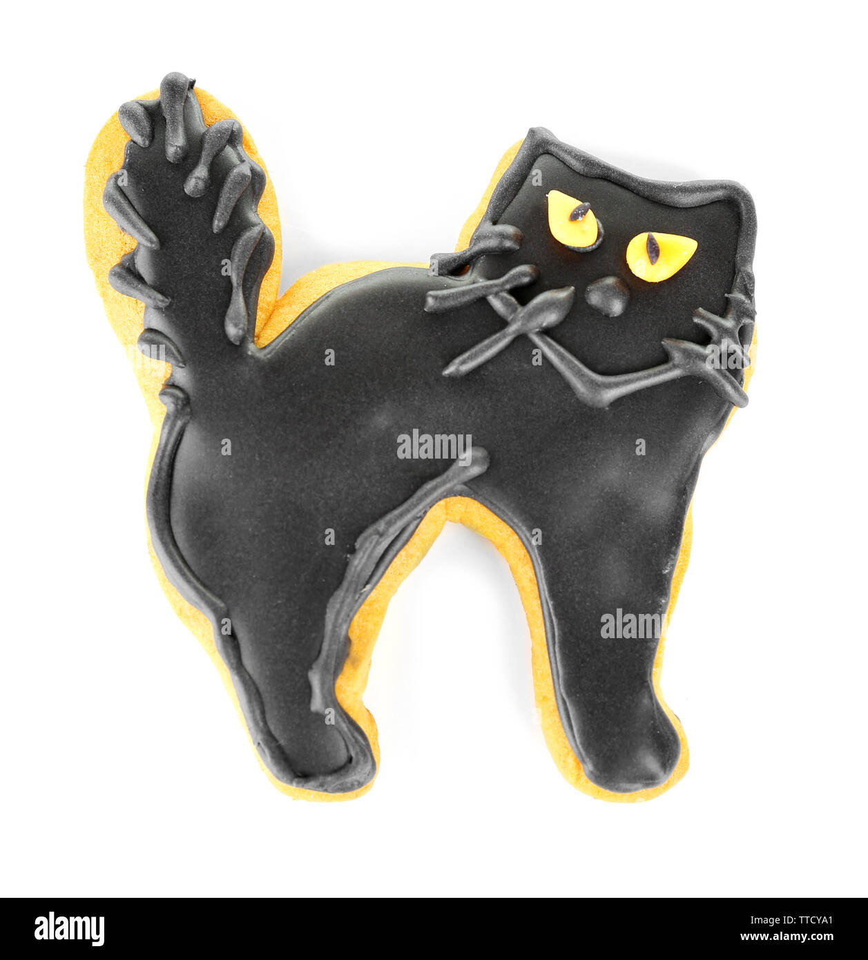 En forme de chat créatif Halloween cookies isolé sur fond blanc Banque D'Images