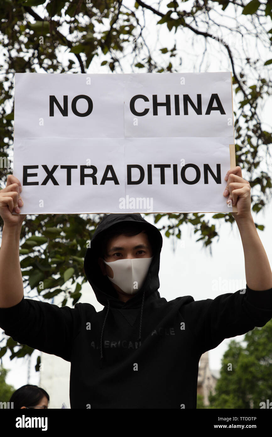 Londres, Royaume-Uni. 16 juin 2019. Autour de 1000 manifestants protester contre la loi sur l'extradition par le Gouvernement de Hong Kong et de son chef, Carrie Lam sur la place du Parlement, Londres, UK exigeant l'aide britannique dans la protection de la liberté. La loi permettrait le transfert de personnes soupçonnées de crimes, y compris l'opposition politique, d'être transférée à la Chine. Crédit : Joe Keurig / Alamy Banque D'Images