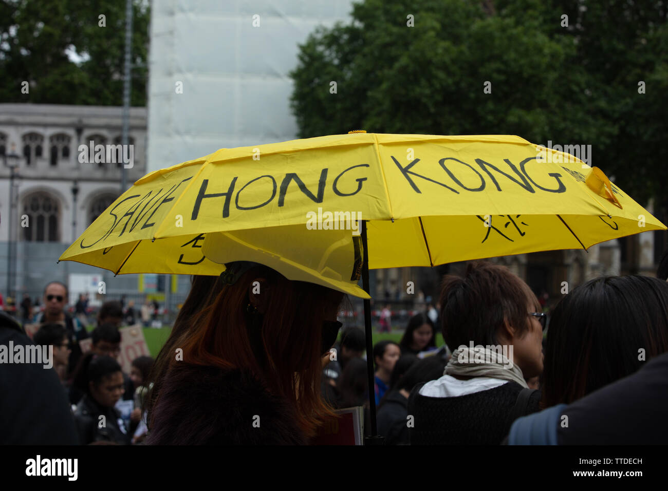 Londres, Royaume-Uni. 16 juin 2019. Autour de 1000 manifestants protester contre la loi sur l'extradition par le Gouvernement de Hong Kong et de son chef, Carrie Lam sur la place du Parlement, Londres, UK exigeant l'aide britannique dans la protection de la liberté. La loi permettrait le transfert de personnes soupçonnées de crimes, y compris l'opposition politique, d'être transférée à la Chine. Crédit : Joe Keurig / Alamy Banque D'Images