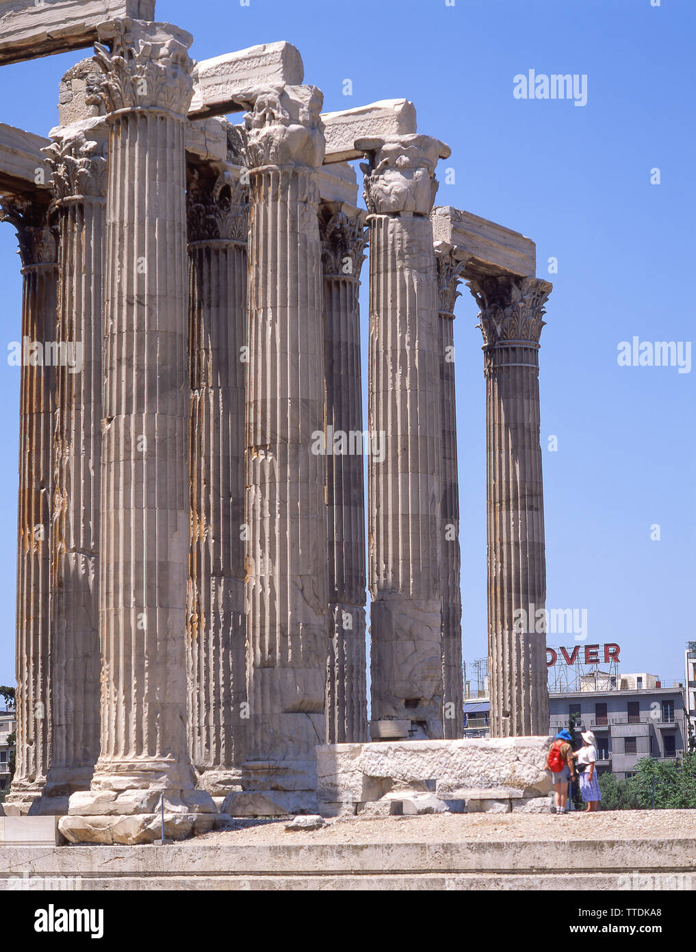 Colonnes corinthiennes, Le Temple de Zeus Olympien, Athènes, le Centre d'Athènes, Grèce Banque D'Images