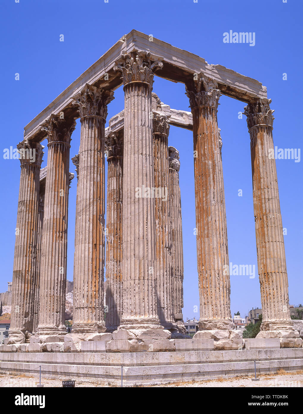 Colonnes corinthiennes, Le Temple de Zeus Olympien, Athènes, le Centre d'Athènes, Grèce Banque D'Images