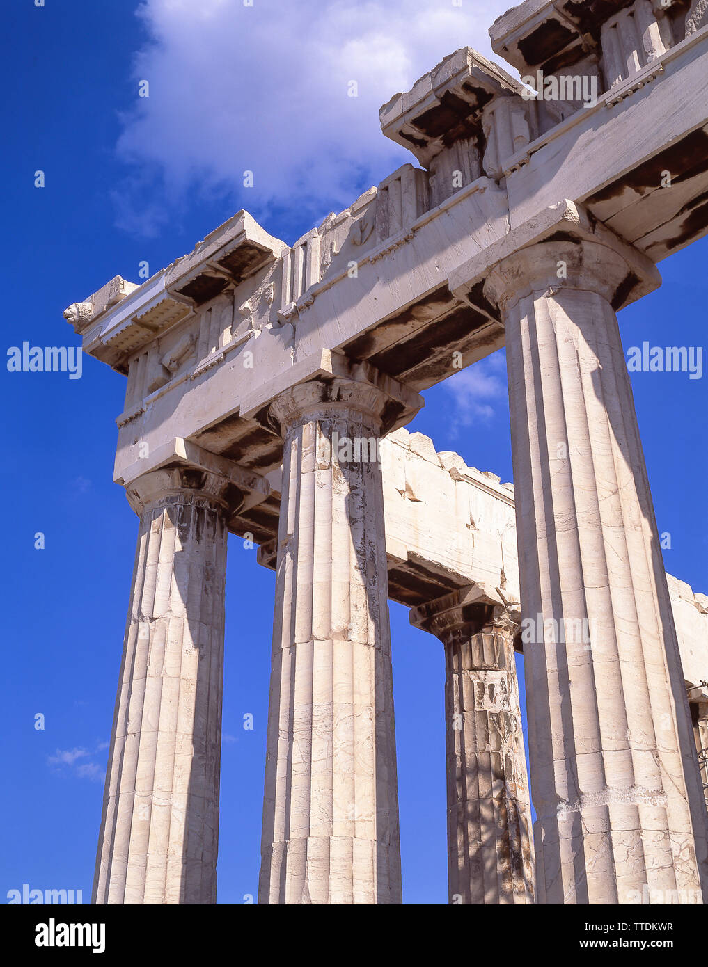 Les colonnes d'angle du Parthénon, l'acropole d'Athènes, Athènes (Athina), le Centre d'Athènes, Grèce Banque D'Images