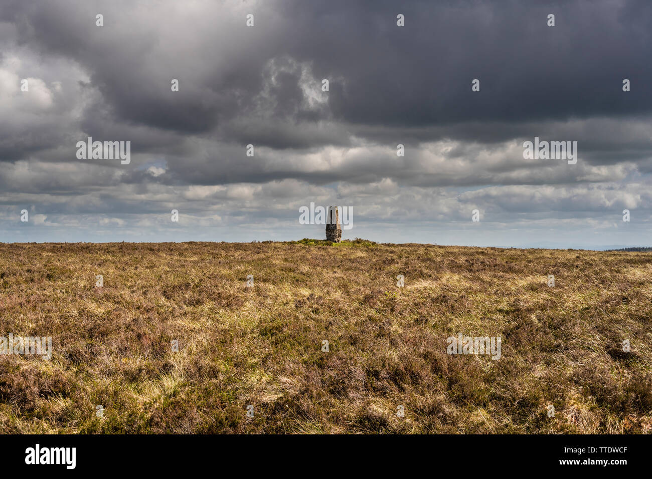 Trig point sur haut de Wolftrap Montagne, montagnes de Slieve Bloom, County Offaly, Irlande Banque D'Images