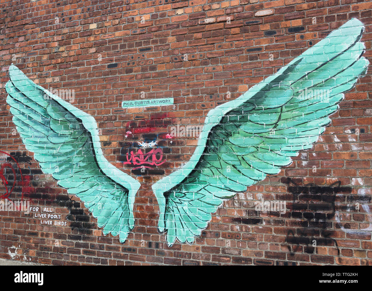 Les Ailes du foie l'art de la rue, Street, Liverpool, Angleterre, Royaume-Uni Banque D'Images