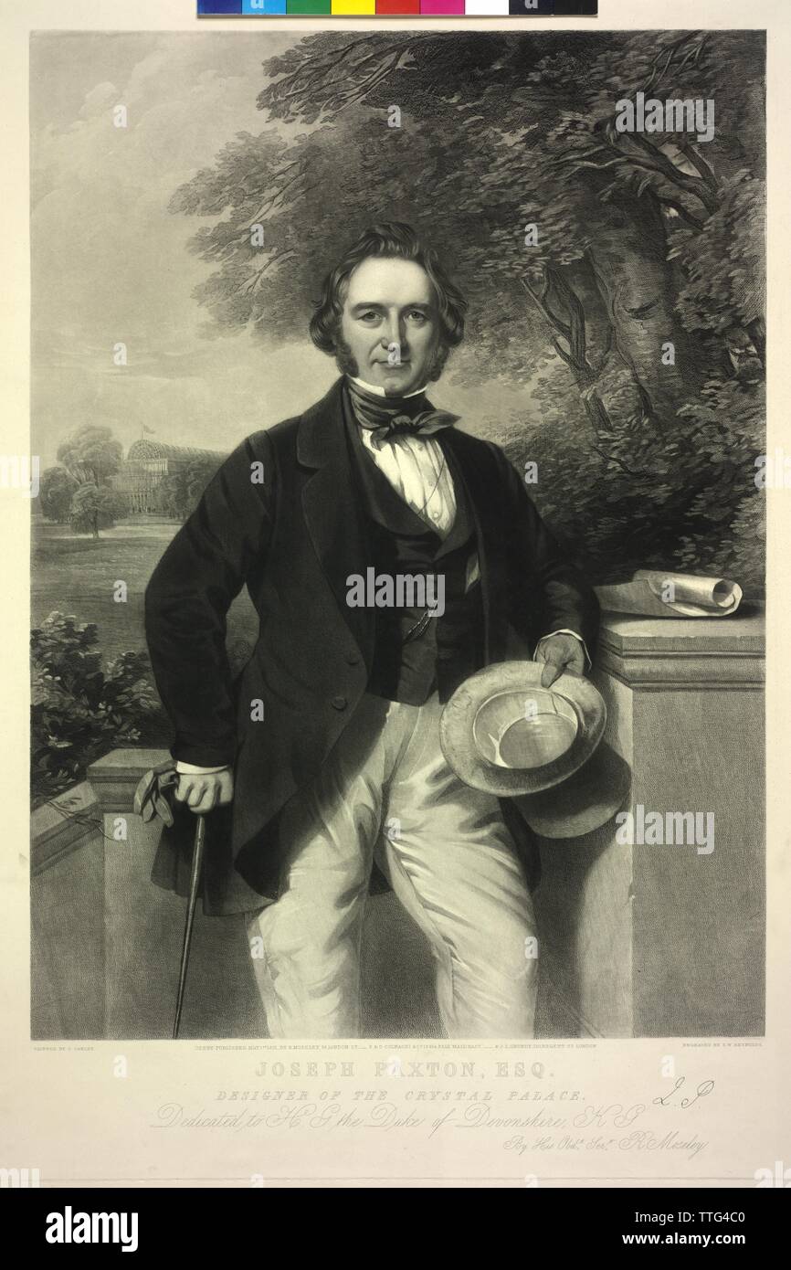 Paxton, Joseph, manière noire / gravure par Samuel William Reynolds basé sur une peinture d'Octavius Oakley, Additional-Rights Clearance-Info-Not-Available- Banque D'Images