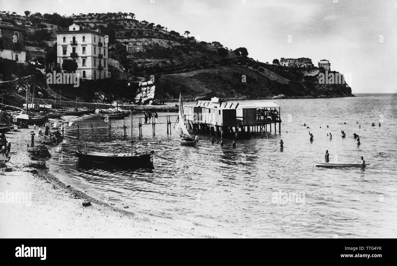 L'Italie, Campanie, Agropoli, beach resort, 1920 Banque D'Images