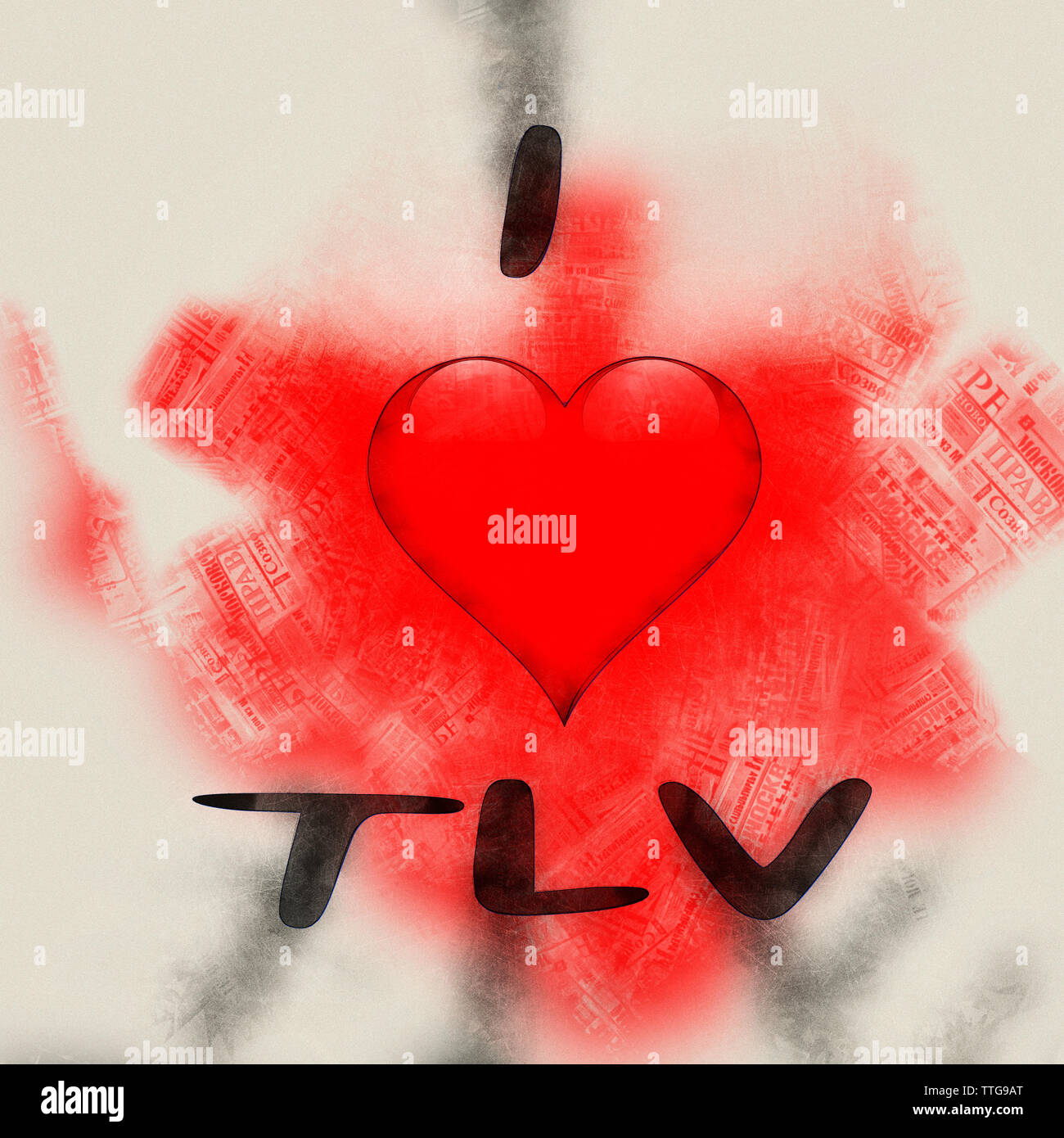 Amélioration de l'image numérique de I love TLV (Tel Aviv, Israël) avec un graphique en forme de coeur et fond coloré Banque D'Images