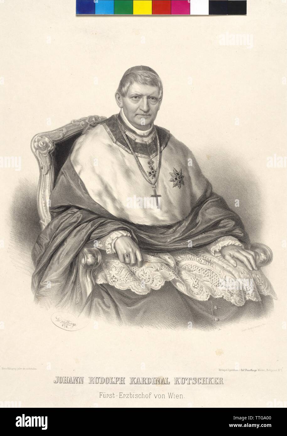 Johann Rudolf Prince Kutschker Cardinal Archevêque de Vienne, lithographie de Adolf Dauthage, Additional-Rights Clearance-Info-Not-Available- Banque D'Images