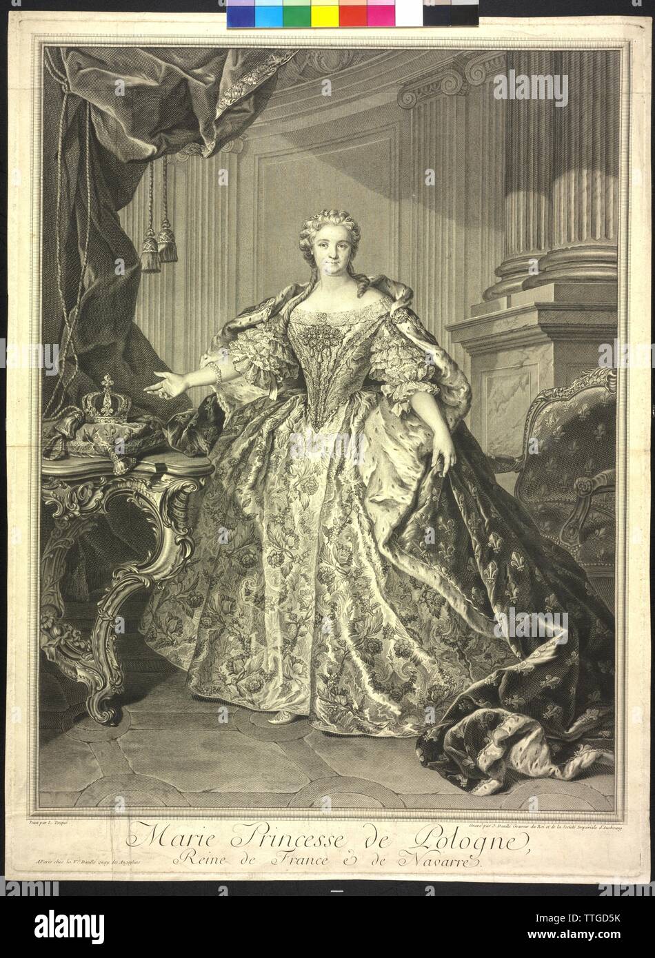 Maria Leszczynska, gravure, gravure sur cuivre / par Jean Daulle basé sur une peinture par Louis Tocque, Additional-Rights Clearance-Info-Not-Available- Banque D'Images