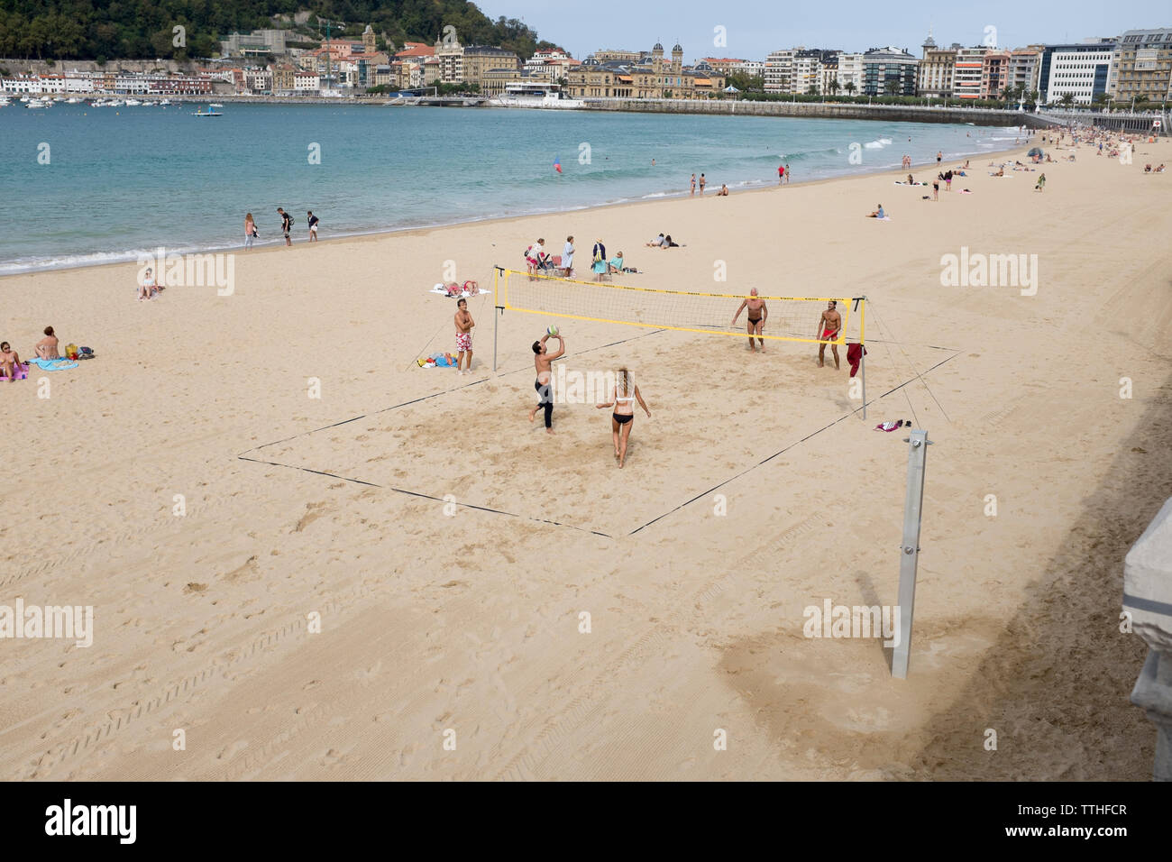 La plage de la Concha à San Sebastian dans le Pays Basque Espagne Banque D'Images
