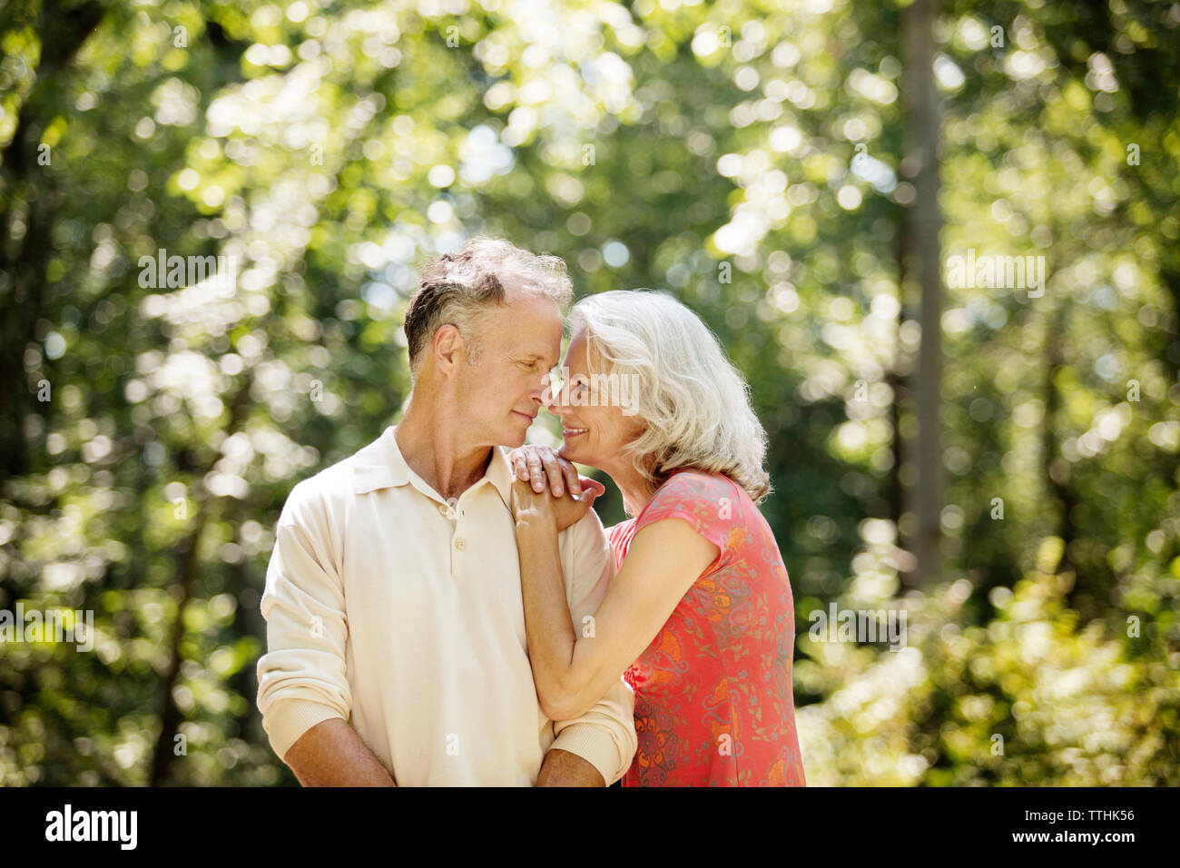 Senior couple romancing in park Banque D'Images