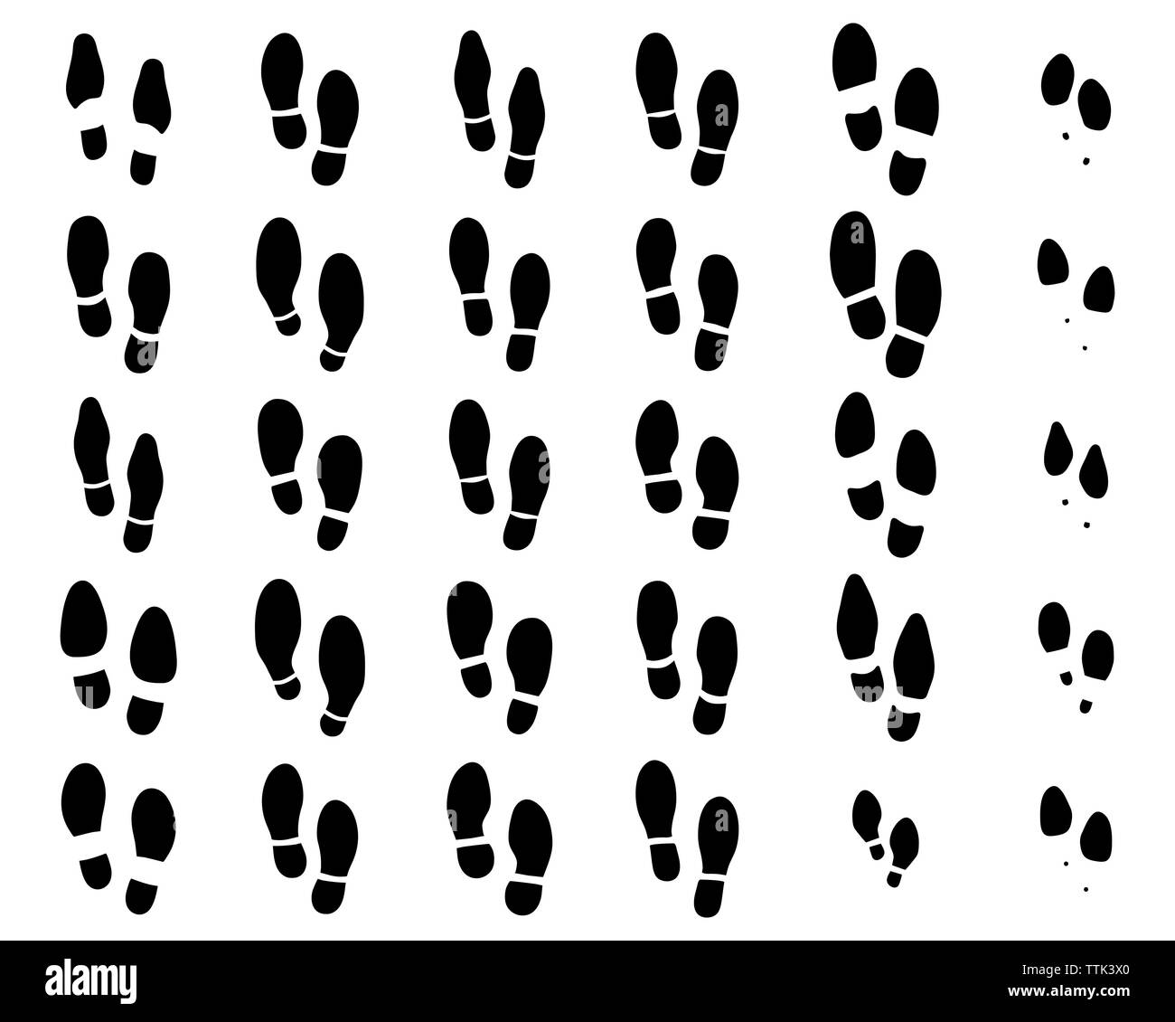 Noir imprime de chaussures sur un fond blanc Banque D'Images
