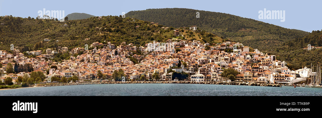 La ville de Skopelos, Sporades du Nord, Grèce Banque D'Images