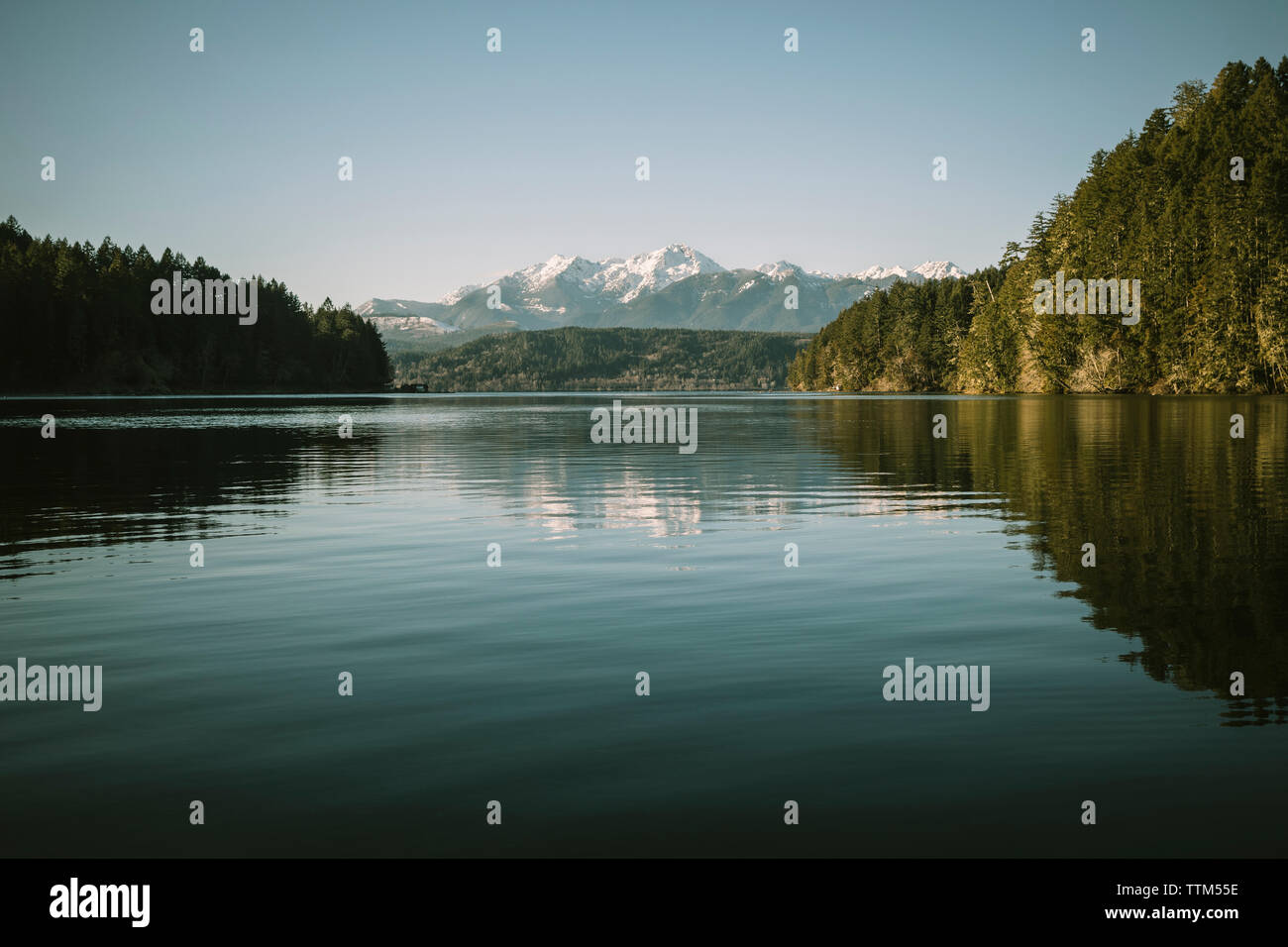 Vue panoramique du lac contre ciel clair Banque D'Images