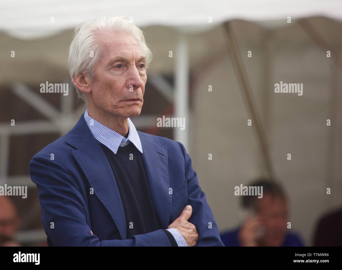 Edimbourg, Royaume-Uni, 10 juin, 2018 : Charlie Watts, le batteur des Rolling Stones, regarder l'Ecosse v Angleterre cricket. Credit : Terry Murden, Alamy Banque D'Images