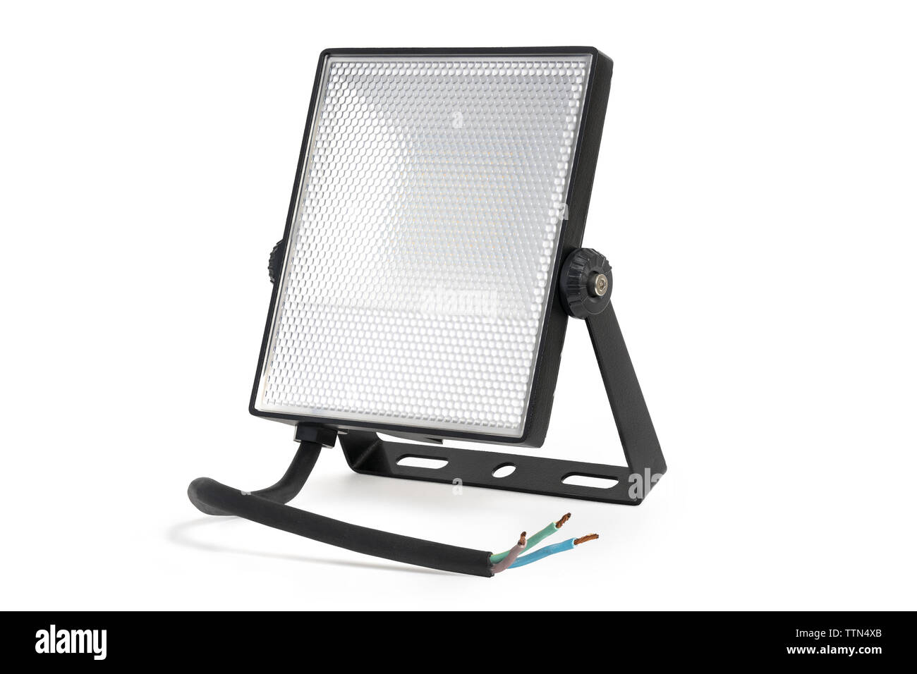 Spot LED, câble d'alimentation et support de montage sur un fond blanc. Lightless diffuseur avec de petites cellules. Haute résolution. Banque D'Images