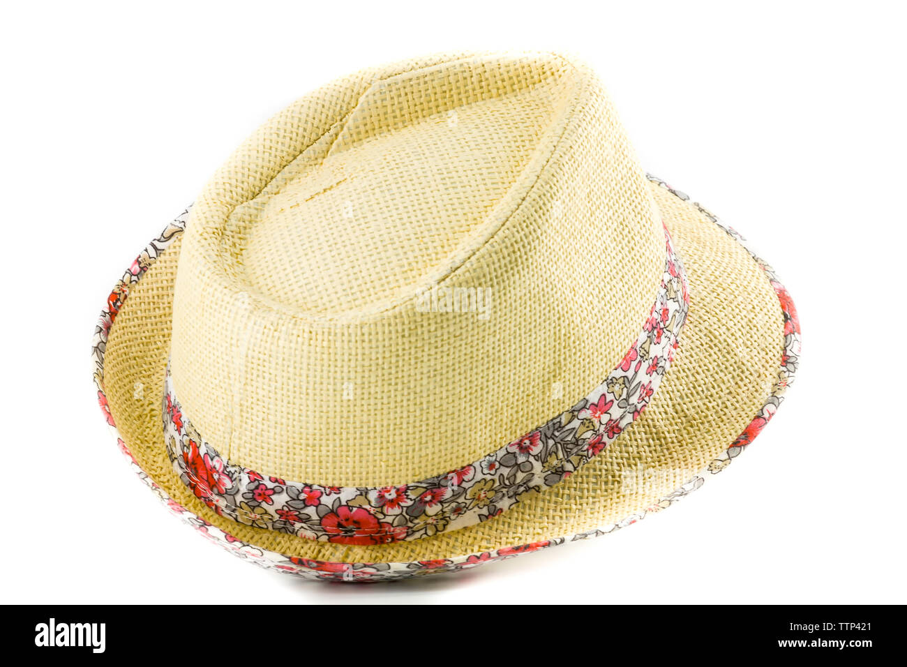 La paille d'été beach hat sur fond blanc Banque D'Images