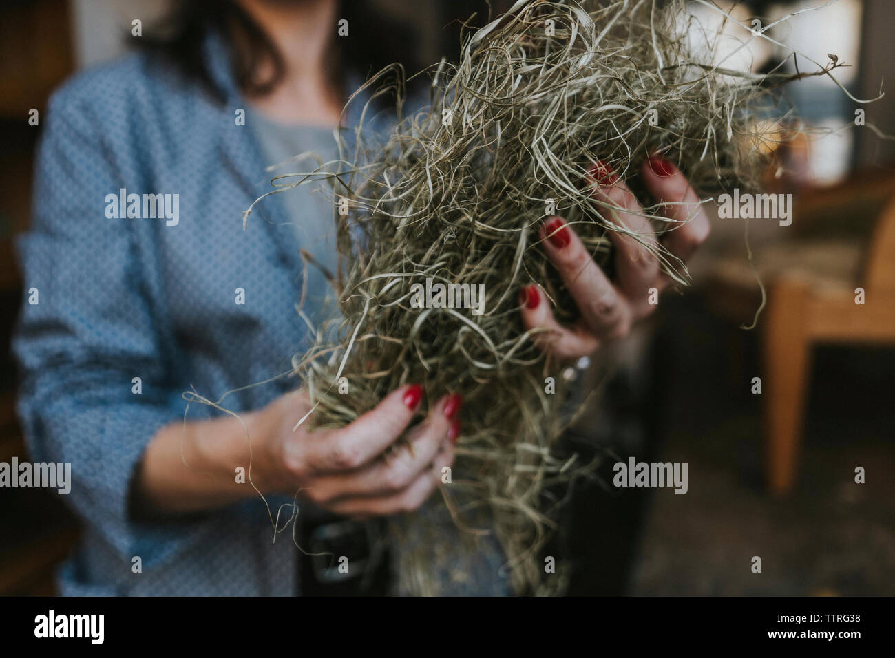 Portrait rembourreur holding pailles en position debout dans l'atelier Banque D'Images