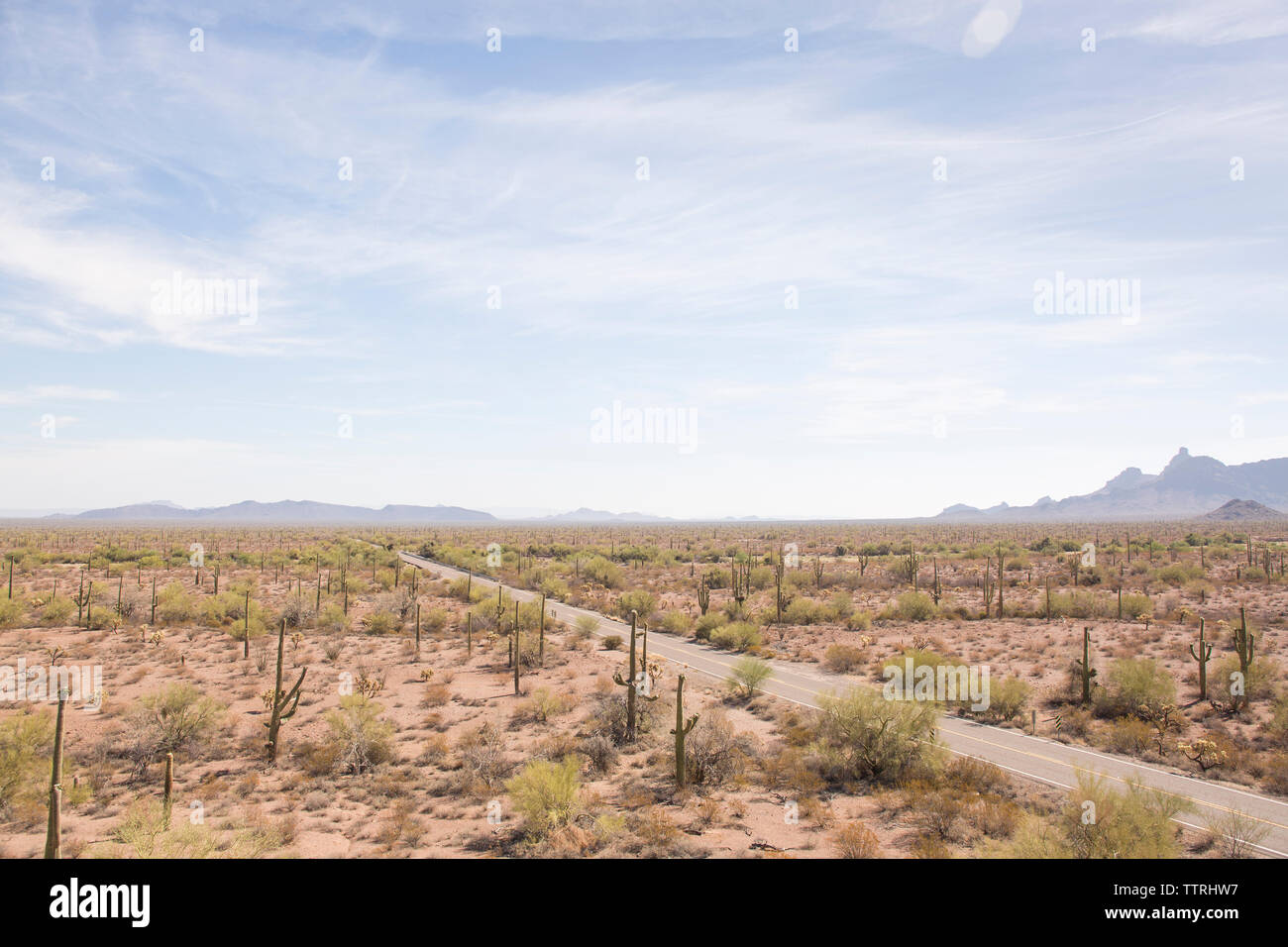 High angle view of road passing through desert contre ciel à Organ Pipe Cactus National Monument au cours de journée ensoleillée Banque D'Images