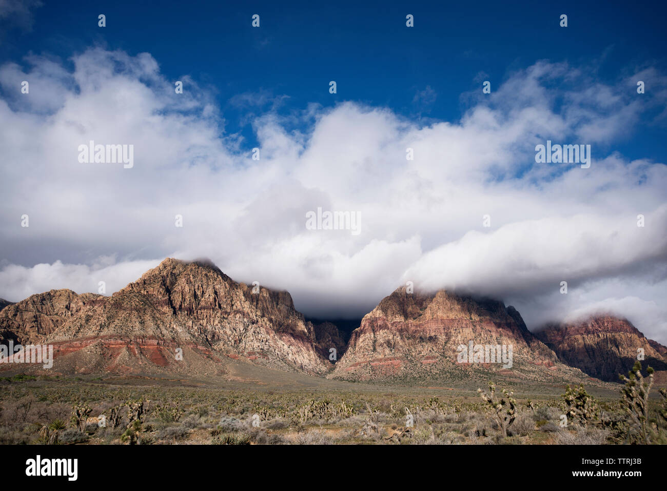 Vue des montagnes au Red Rock Canyon National Conservation Area contre ciel nuageux Banque D'Images