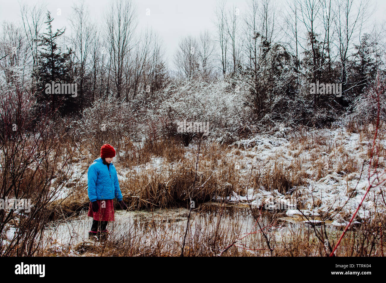 Fille d'un étang et Milou Icey Banque D'Images