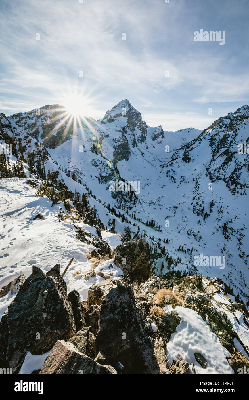 Vue du sommet de la montagne et de l'argent le grand teton mountain range Banque D'Images
