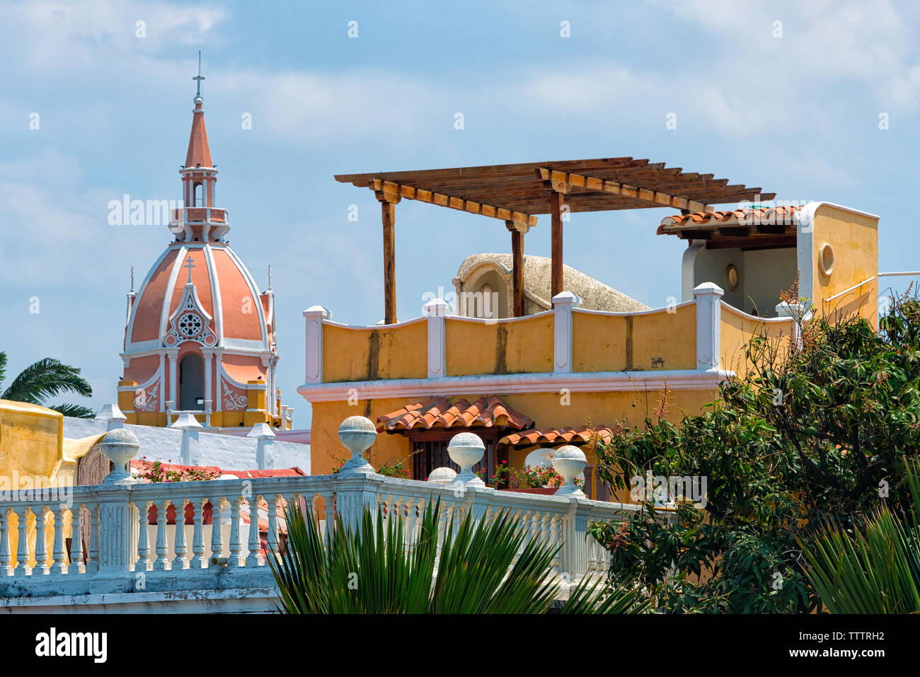Cathédrale Métropolitaine et coloniale, maisons de la vieille ville, Carthagène, UNESCO World Heritage site, département de Bolivar, Colombie Banque D'Images
