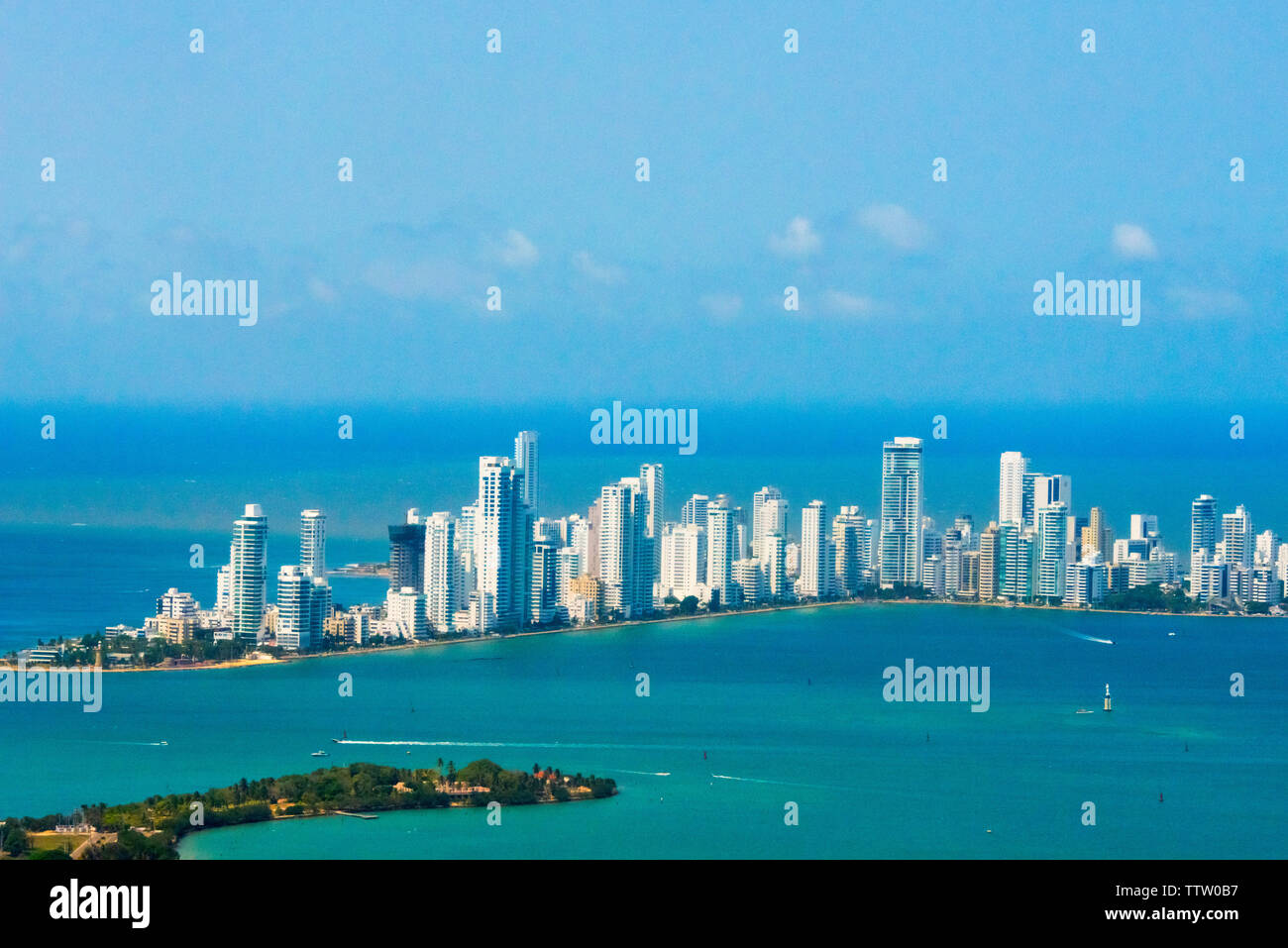 Vue aérienne de la ville nouvelle, Carthagène, Colombie, Département de Bolivar Banque D'Images