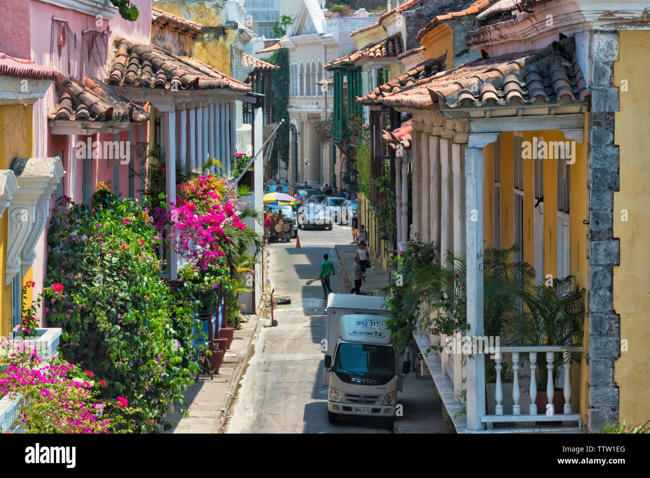 Les maisons coloniales de la vieille ville, Carthagène, UNESCO World Heritage site, département de Bolivar, Colombie Banque D'Images