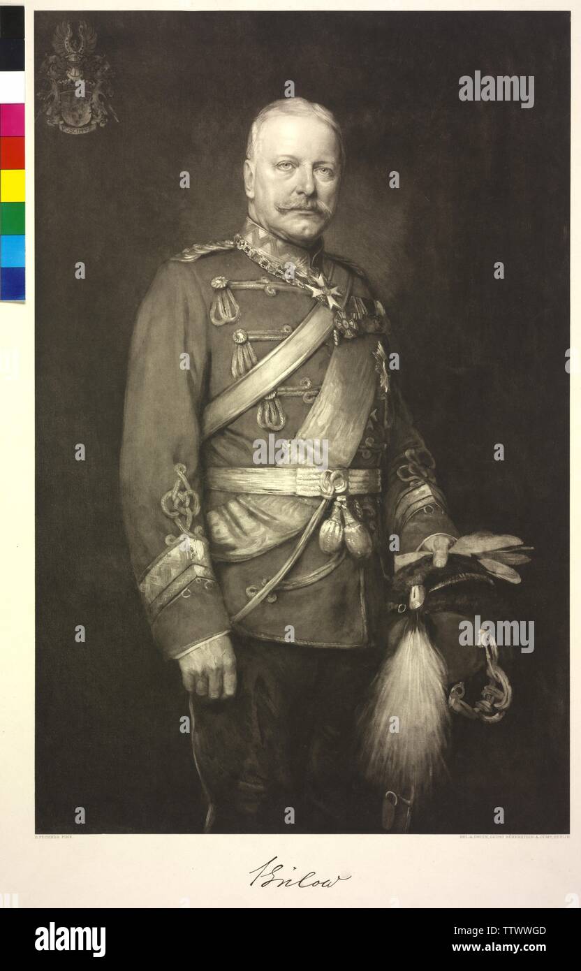 Buelow, Bernard prince, photo avec les armoiries de la famille. héliographie basé sur une peinture de Hans Fechner. fac-similé de la signature, Additional-Rights Clearance-Info-Not-Available- Banque D'Images