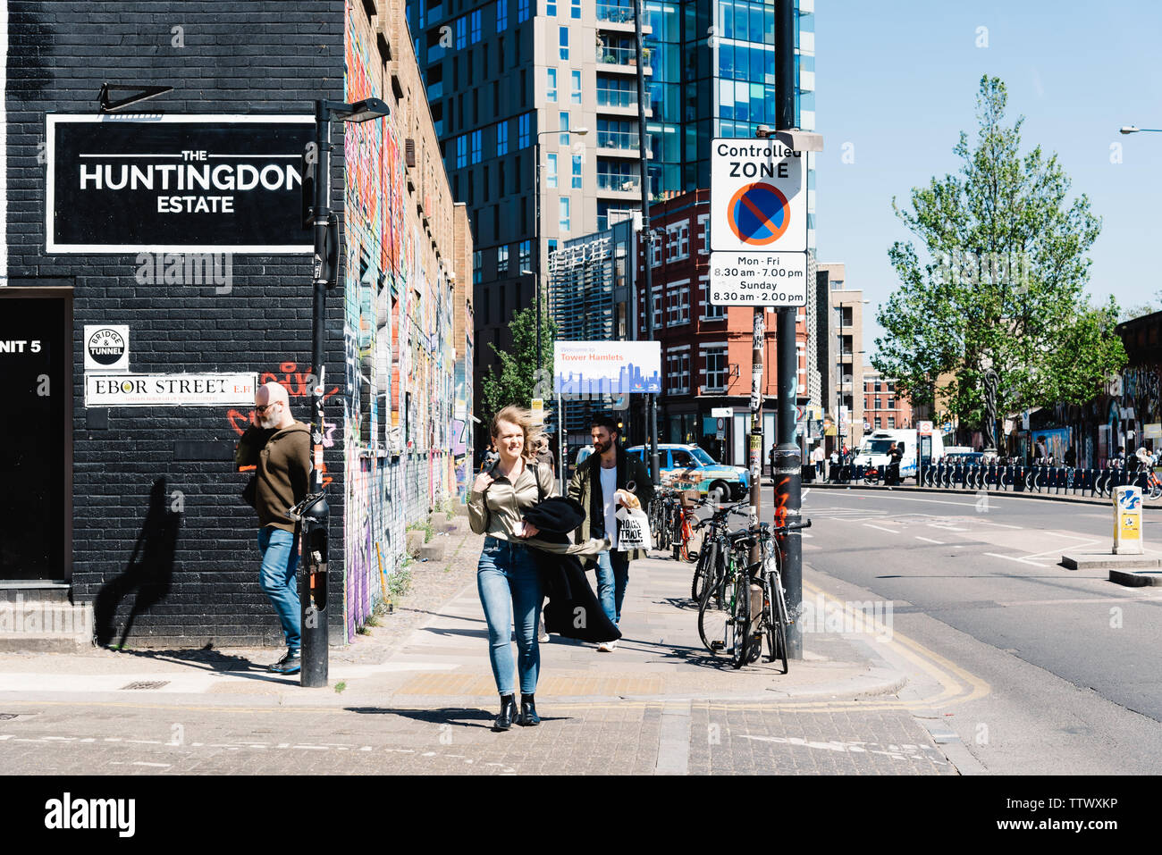 Londres, Royaume-Uni - 14 mai 2019 : dans la rue Brick Lane, Shoreditch Banque D'Images