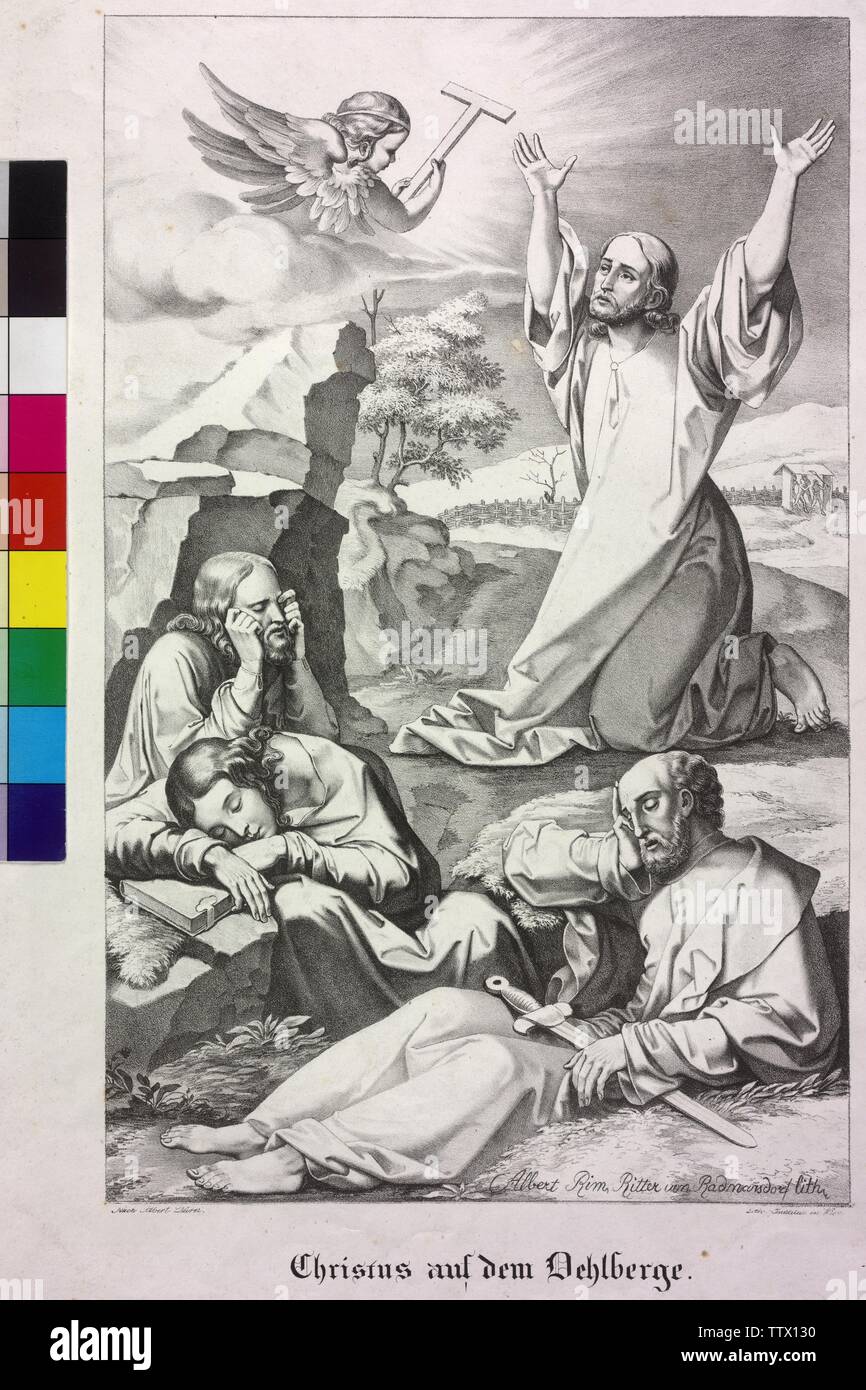 Le Christ au mont des Oliviers, lithographie de Albert von Radmannsdorf basé sur une gravure sur cuivre par Albrecht Duerer, auteur de l'artiste n'a pas à être effacée Banque D'Images