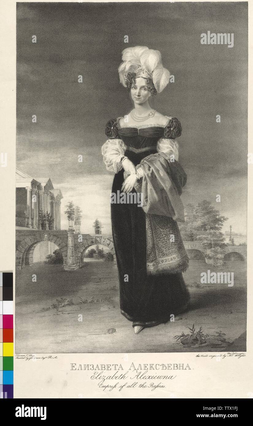 Louisa Marie Auguste, von Baden, peinture par George Dawe, considéré d'une lithographie de Aleksandr, Sandomuri avec bloqué sur crépi gravure (visage et le décolleté) par Thomas Wright,-Additional-Rights Clearance-Info-Not-Available Banque D'Images