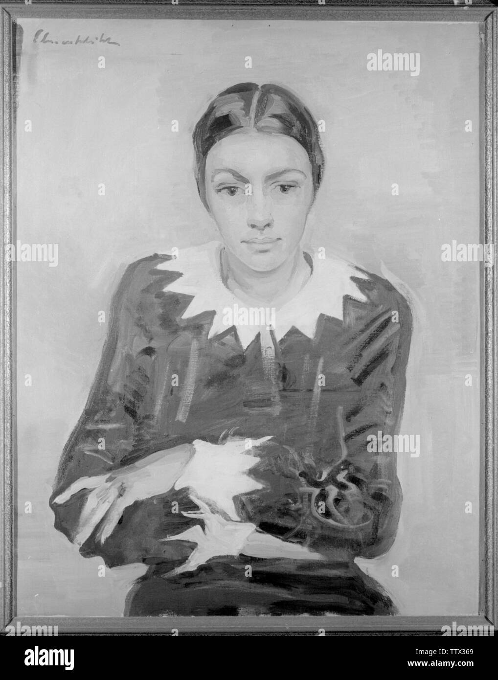 Clementschitsch, Arnold Jakob, fille avec chemisier en zigzag, huile sur toile, signée, 75x59, Additional-Rights Clearance-Info-Not-Available- Banque D'Images