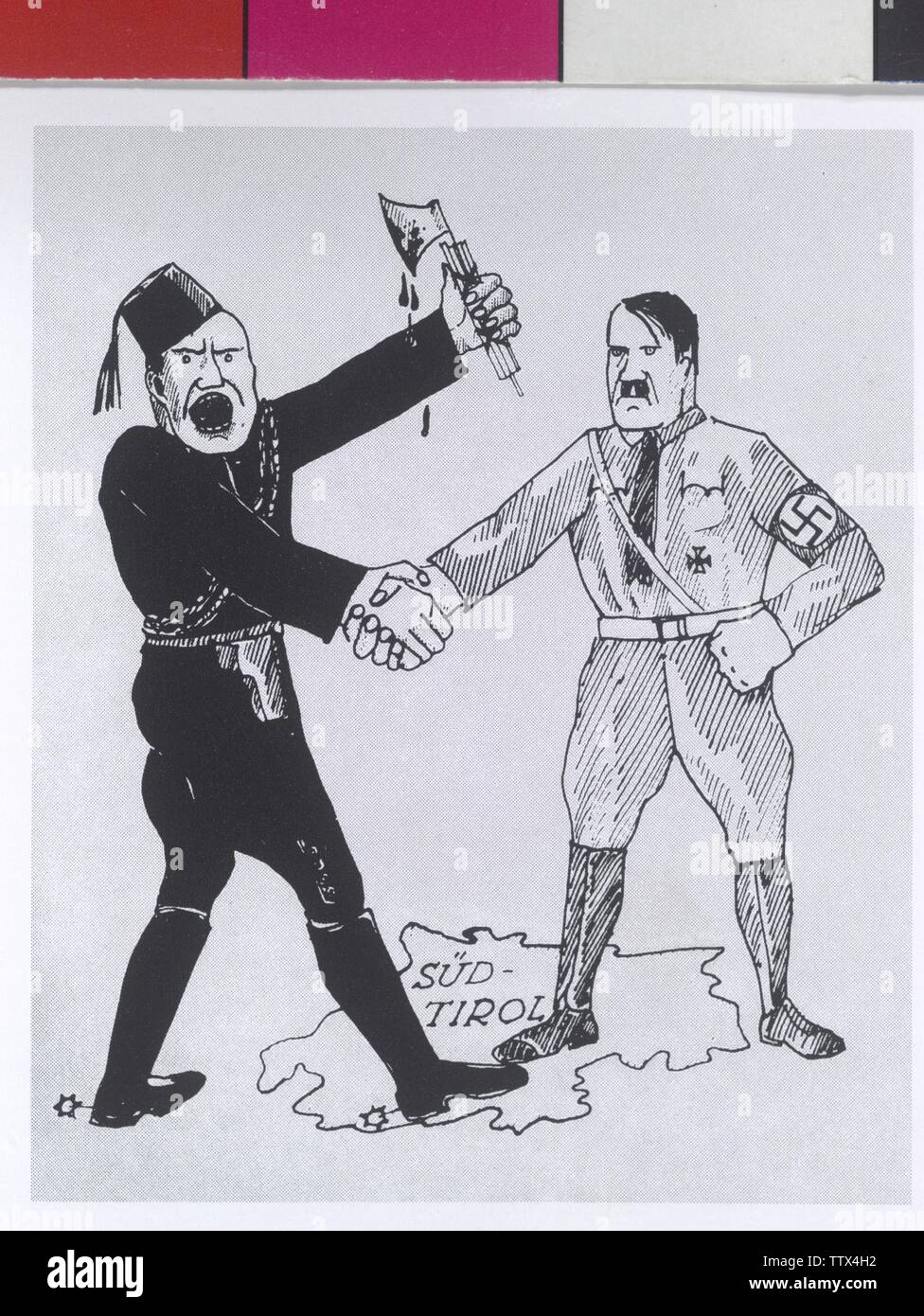 Mussolini, Benito et Adolf Hitler, la caricature, le compromis avec Hitler Mussolinis en ce qui concerne le Tyrol du Sud, basé sur le dessin, impression-Additional-Rights Clearance-Info-Not-Available Banque D'Images