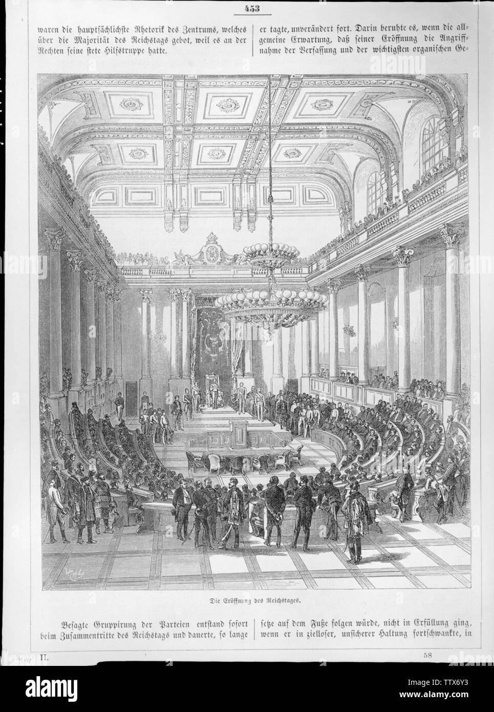 Ouverture du Reichstag Autrichien, sous la présidence de l'archiduc Johann dans l'École d'équitation d'hiver de la Hofburg de Vienne. gravure sur bois basé sur le modèle par Vincent Katzler, Additional-Rights Clearance-Info-Not-Available- Banque D'Images