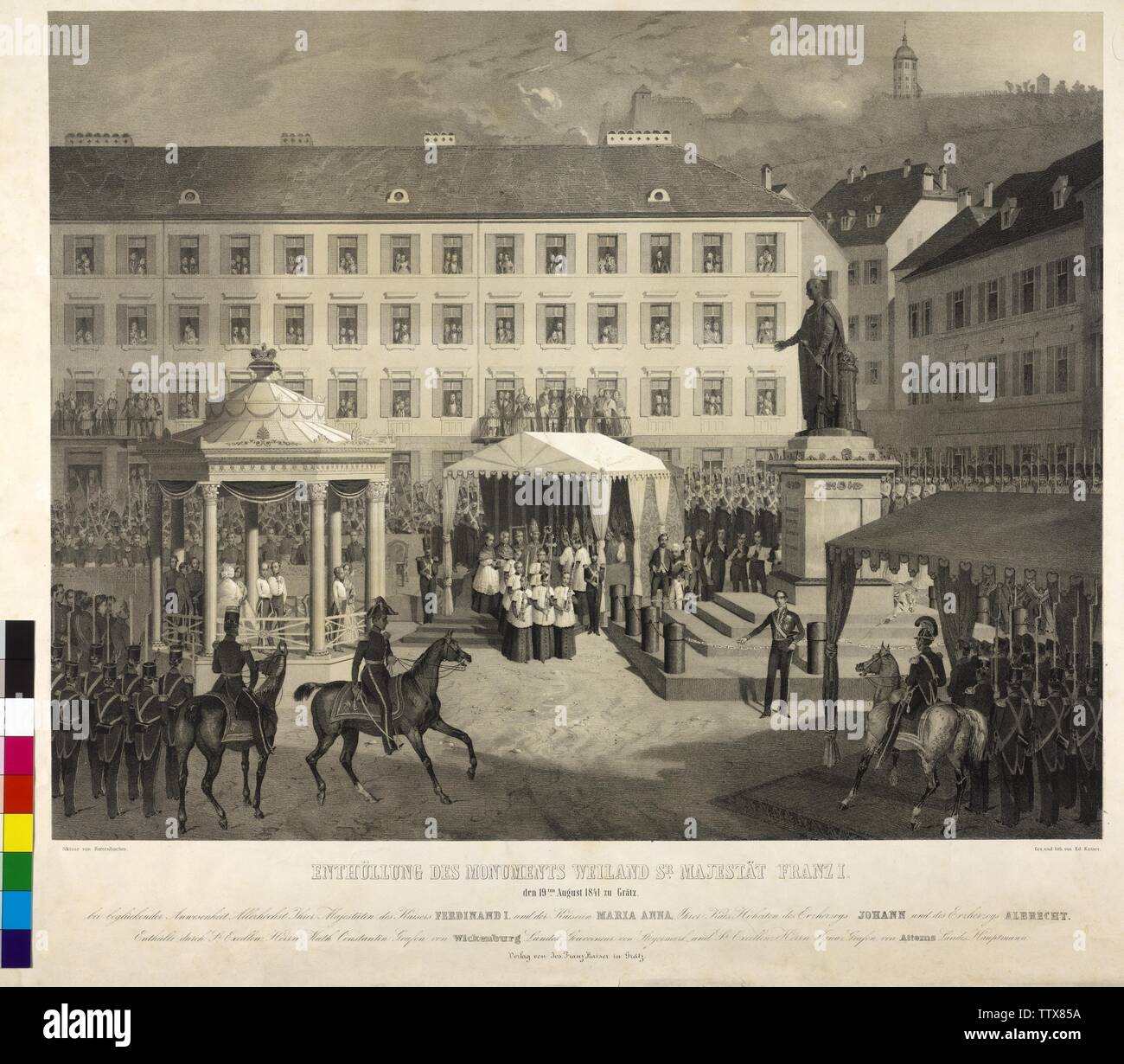 Graz : inauguration d'un monument, la découverte du monument de Franz I, empereur d'Autriche au 19.8.1841 à Graz. tonique lithographie d'après ses propres dimensions par Eduard Kaiser le sujet d'une mise en page par Joseph Rottenbacher Additional-Rights Clearance-Info,--Not-Available Banque D'Images