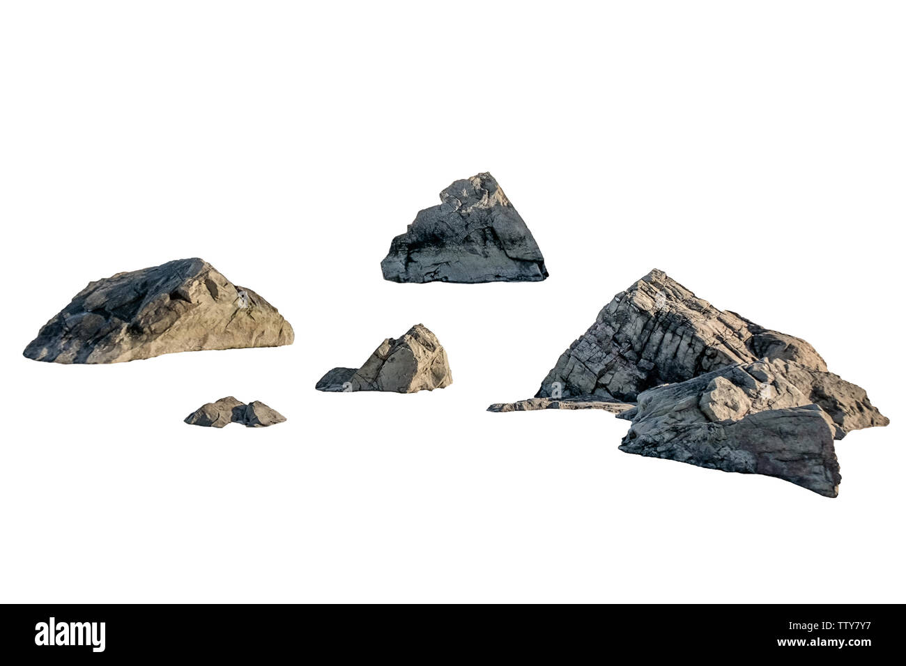 Forme de gros rochers sur fond blanc Banque D'Images