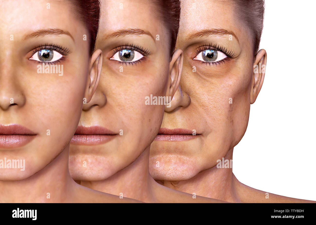 Concept d'une femme, le vieillissement de la peau du visage Lifting, anti- rides, 3D render Photo Stock - Alamy