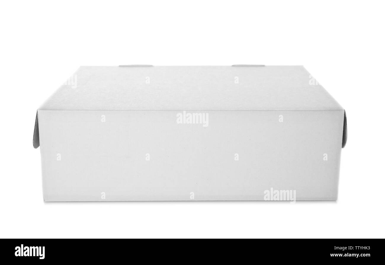 Boîte de carton sur fond blanc Banque D'Images