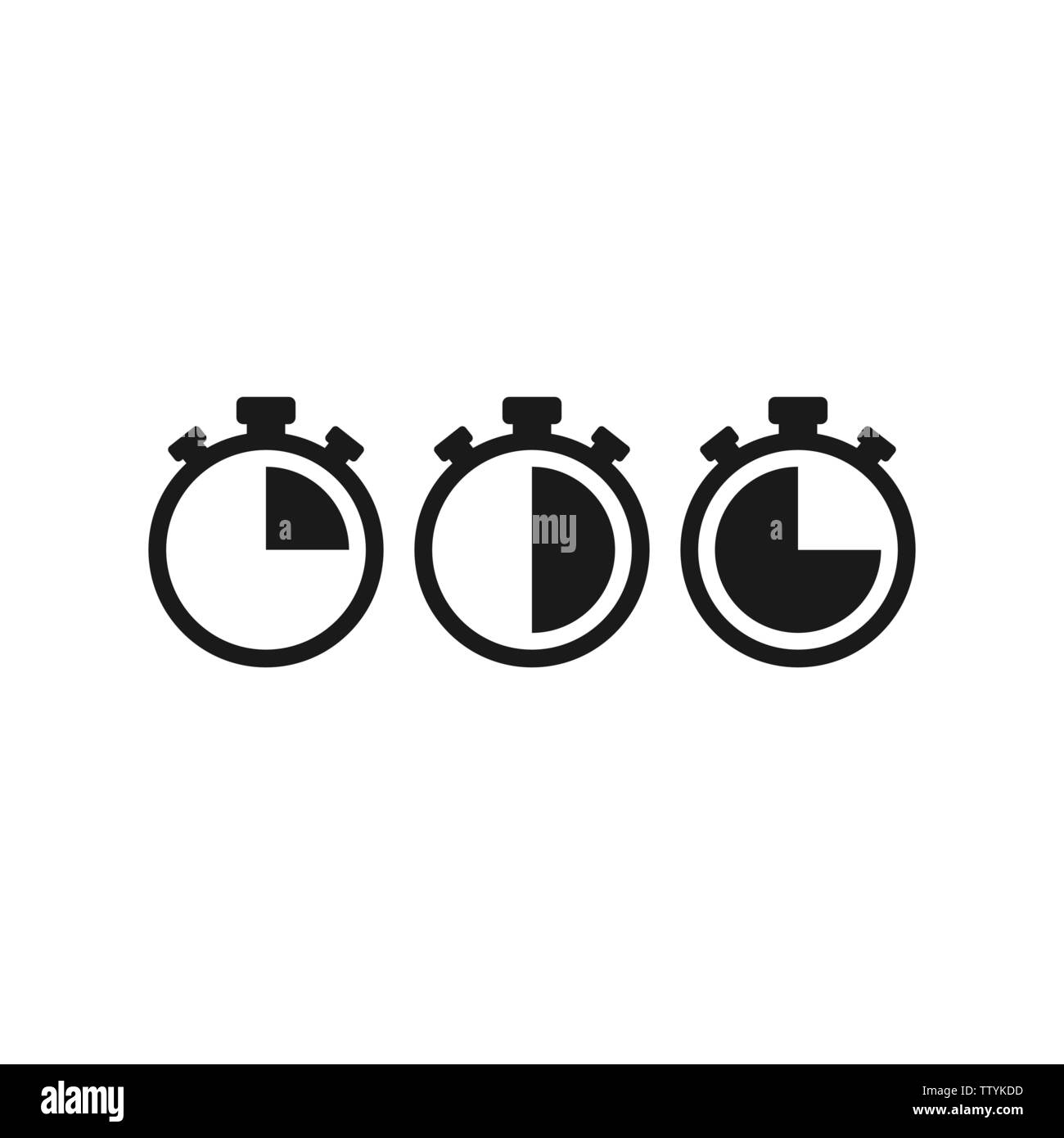 Chronomètre noir set avec 15, 30, 45 minutes. télévision icon isolated on white. Stop Watch de temps rapide, offre limitée, symbole date limite. Illustration de Vecteur