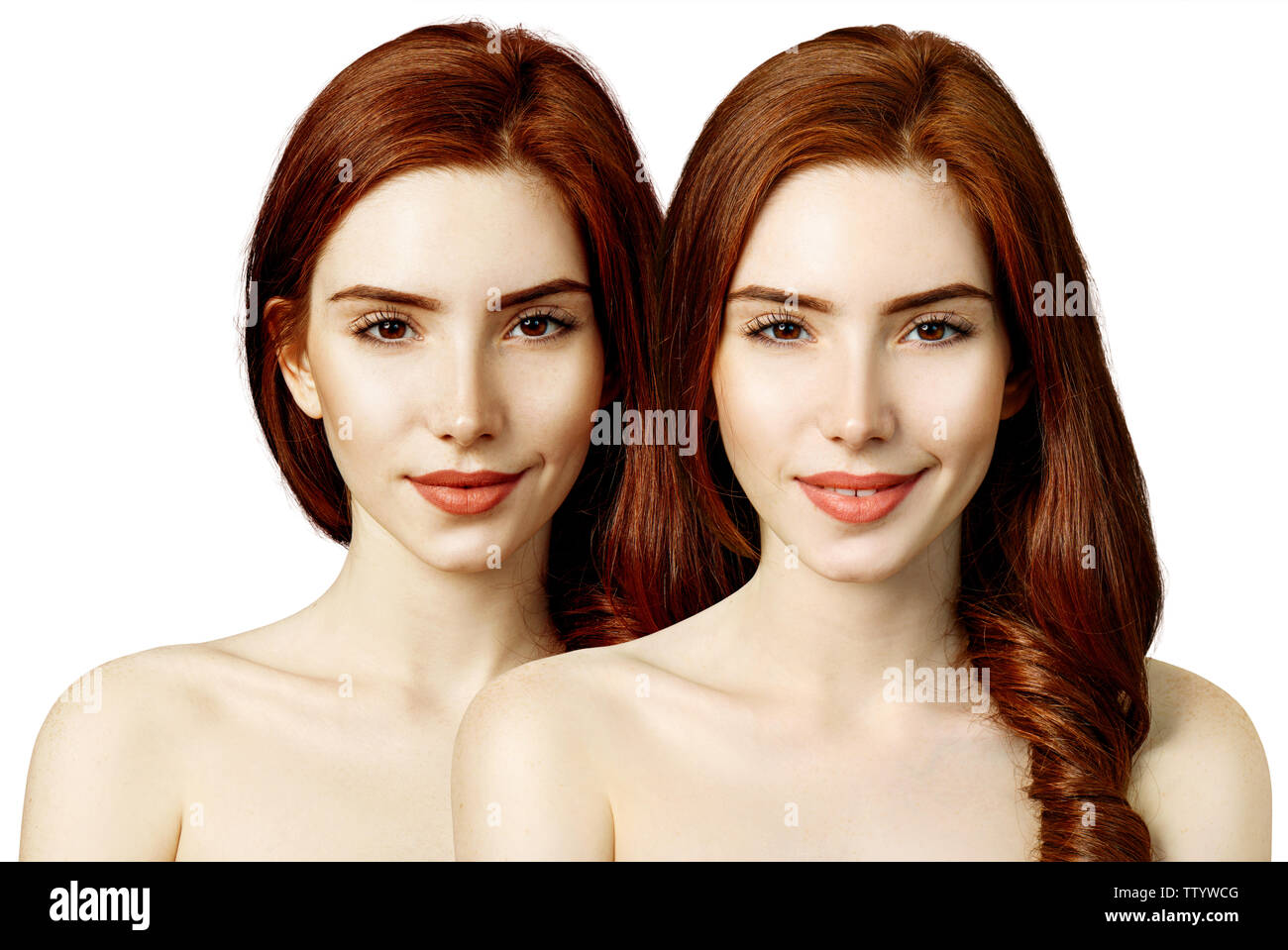 Collage de femme rousse sensuelle avec de beaux cheveux. Banque D'Images